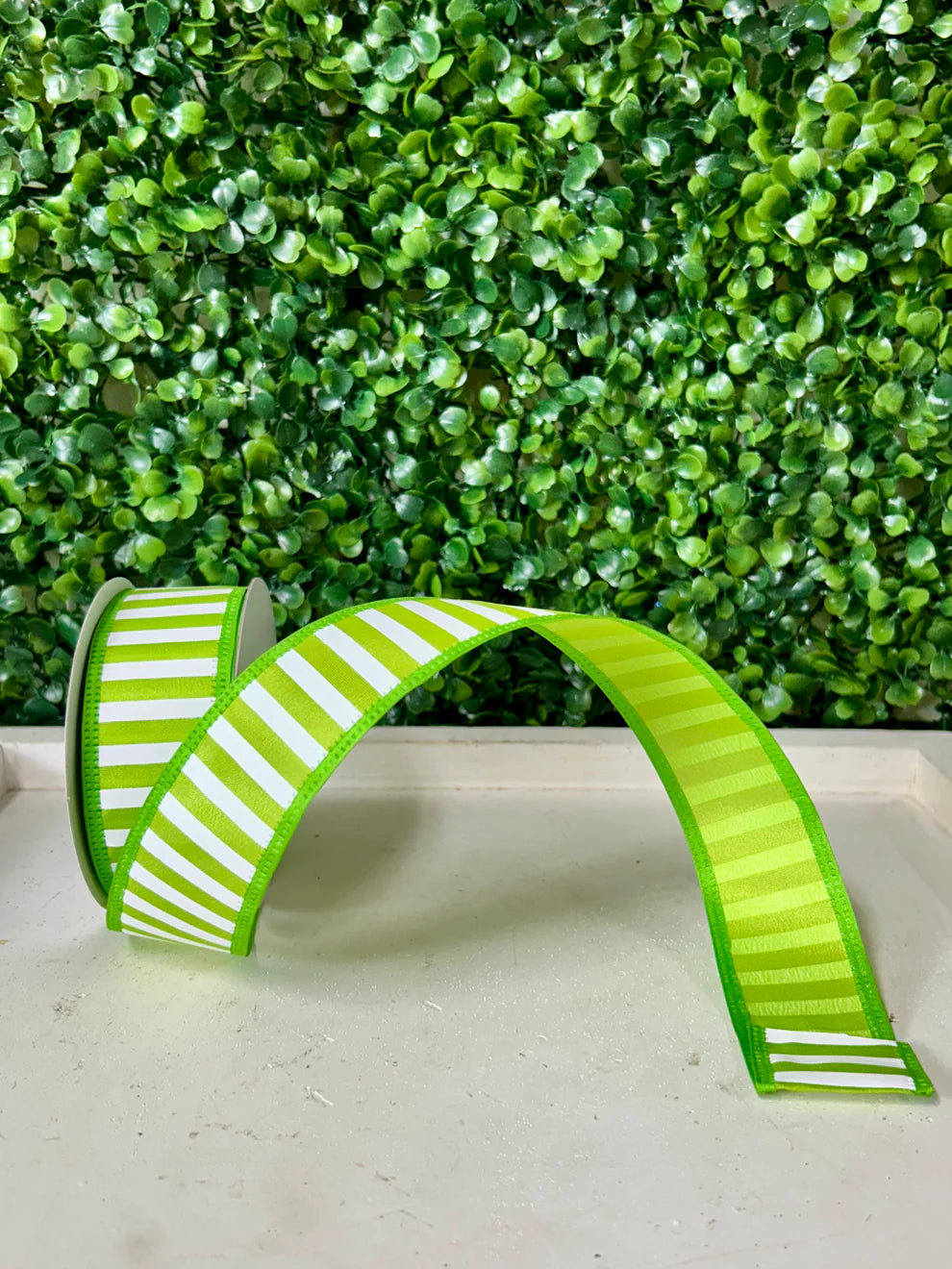 1.5 Inch By 10 Yard Lime And White Stripe Ribbon