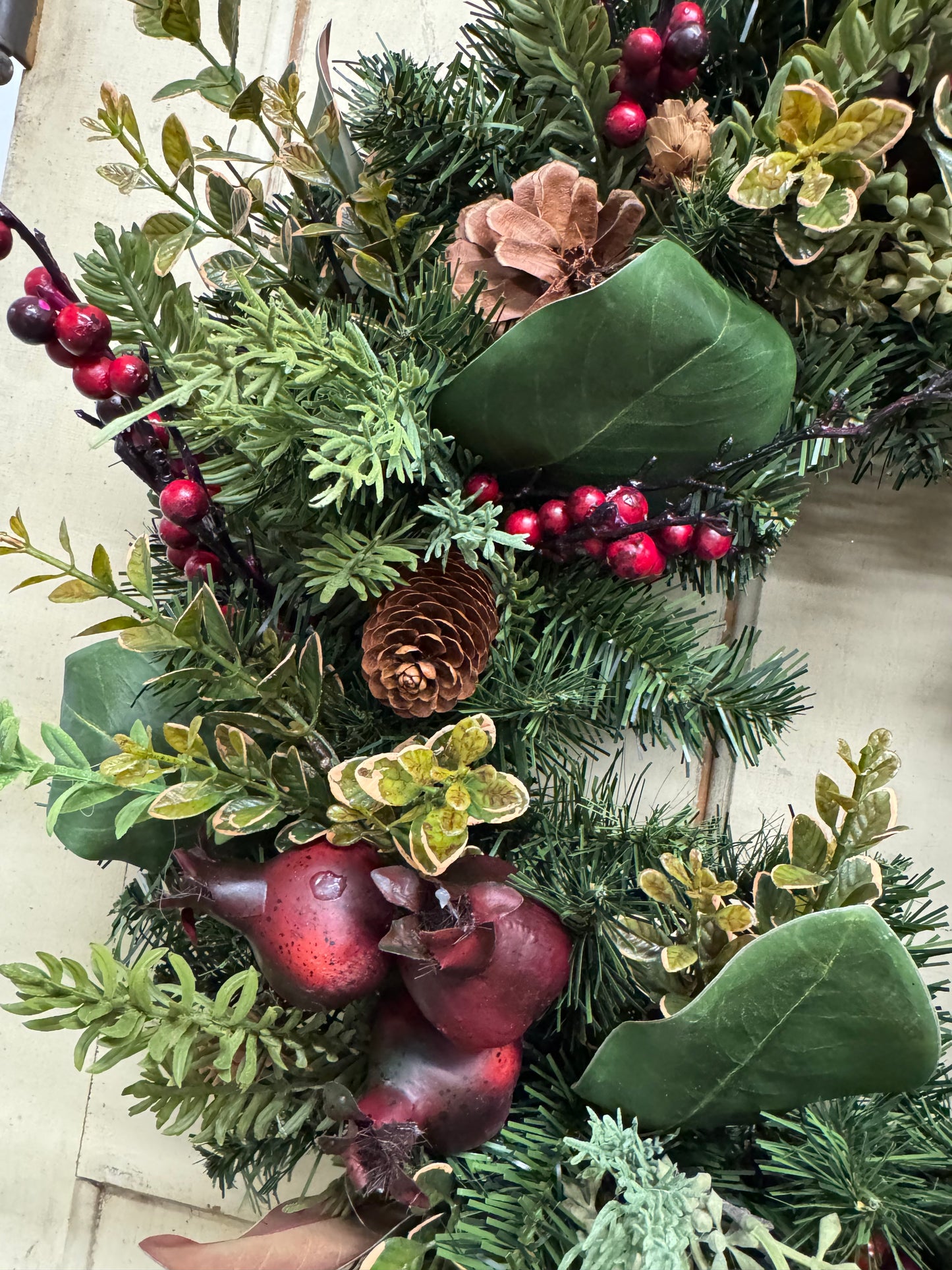Noelle’s Woodland Christmas Wreath with Pomegranates & Pinecones