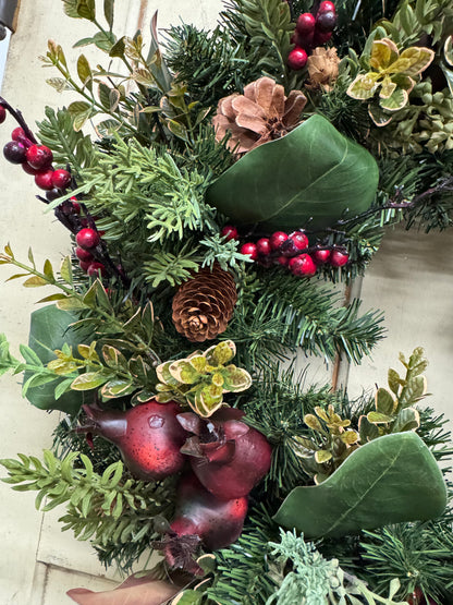 Noelle’s Woodland Christmas Wreath with Pomegranates & Pinecones