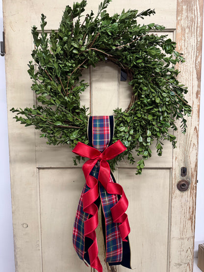 Charlotte’s Christmas Plaid Boxwood Wreath