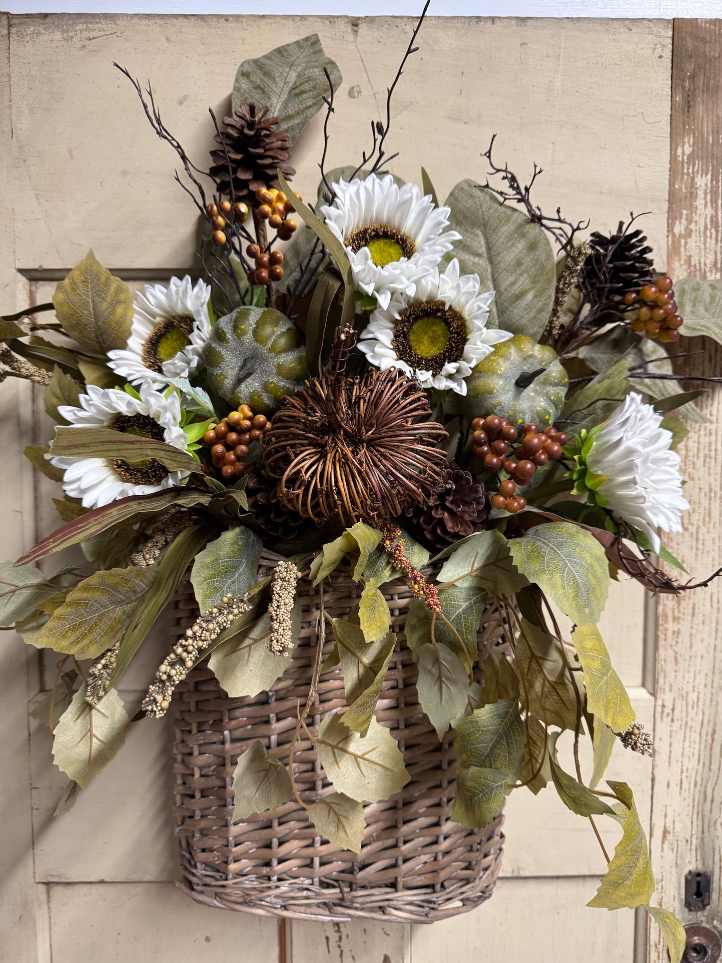 Lottie Sue White Sunflower Fall Basket Arrangement