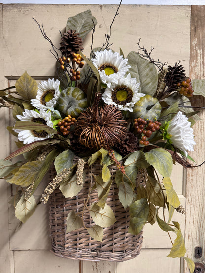 Lottie Sue White Sunflower Fall Basket Arrangement