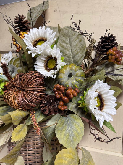 Lottie Sue White Sunflower Fall Basket Arrangement