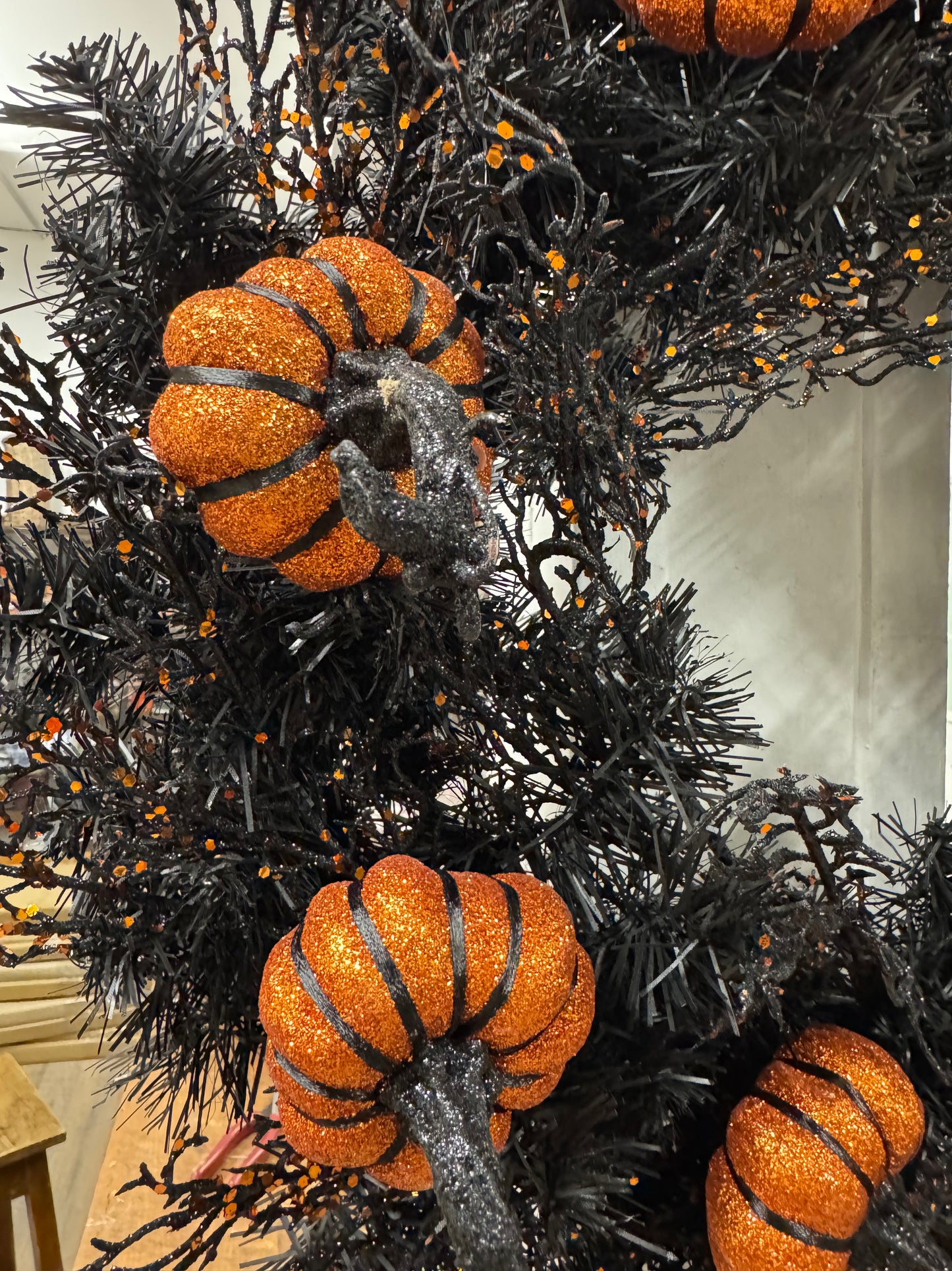 Midnight Pumpkin Patch – 28" Handmade Halloween Pumpkin Front Door Wreath