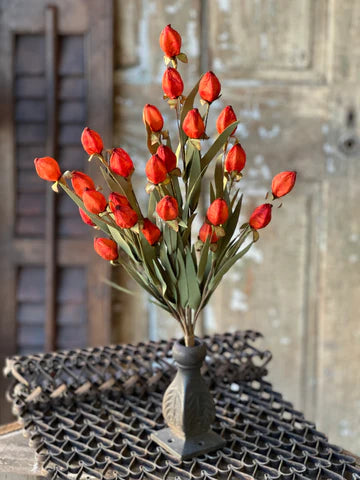 22 inch faux orange Chinese lantern bush stem for fall wreaths and seasonal floral arrangements"
