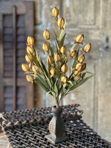 22 inch faux cream Chinese lantern bush stem for fall wreaths and seasonal floral arrangements"