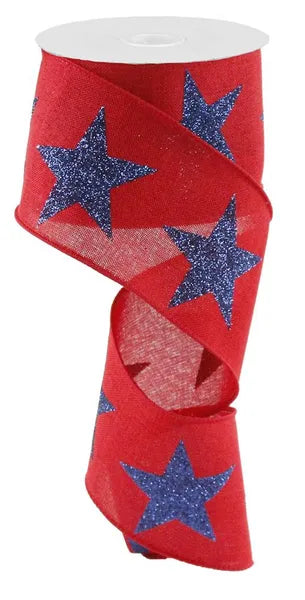 Red ribbon with blue stars on a white background