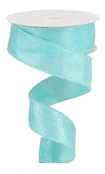 Blue Iridescent Glitter On Satin Ribbon for bow making and wreaths 