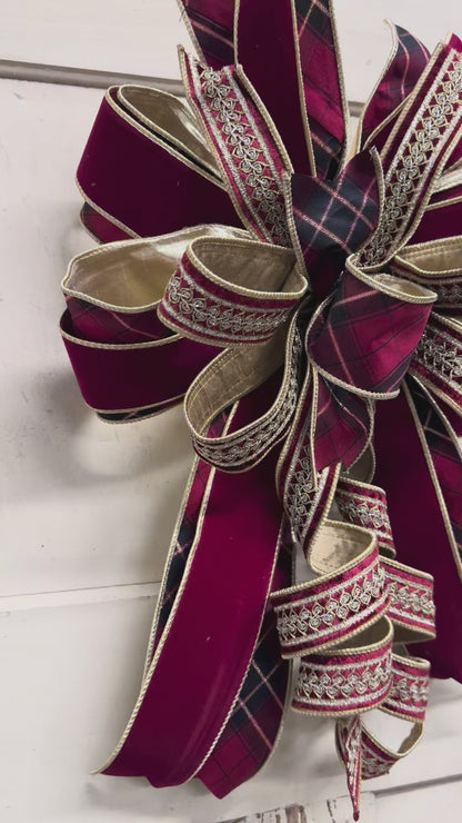 Heritage Plaid Christmas Bow with Red Velvet & Gold Accents