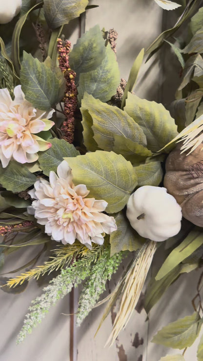 Clara Jane – Neutral Velvet Pumpkin Fall Wreath
