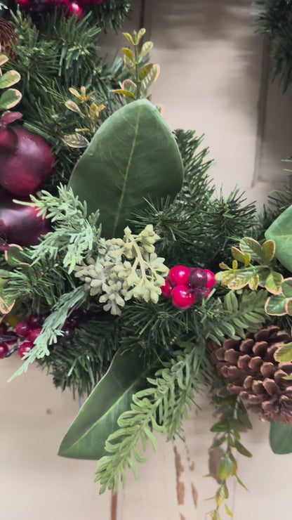 Noelle’s Woodland Christmas Wreath with Pomegranates & Pinecones