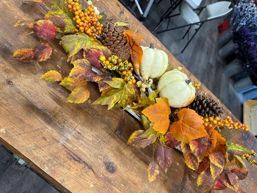 Juliette Fall Pumpkin Centerpiece – Whitewashed Tray Autumn Arrangement