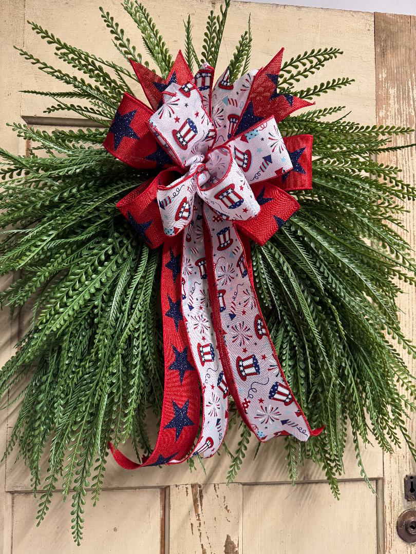 Star Spangled Wreath — 24-inch patriotic red, white, and blue front door wreath, perfect for 4th of July, Memorial Day, and summer celebrations. Handcrafted in the USA."