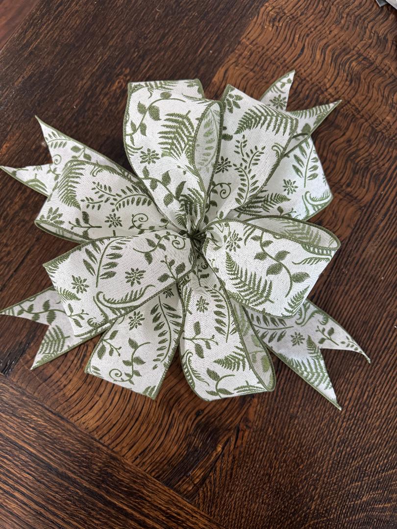 12 inch Fern Haven everyday greenery ribbon bow with lush faux fern and foliage detailing, perfect for wreaths, front doors, and natural year-round home decor accents"